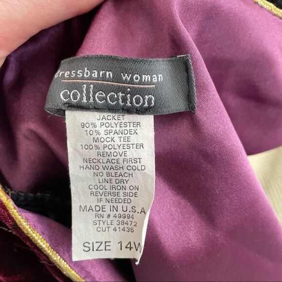 Dress Barn Collection Jacket Shell Combo Pull On Velvet Pants 14W - Picture 9 of 9